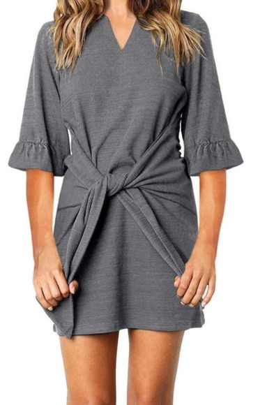 Tie-Waist Textured Mini Dress - Picture 4 of 5